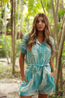 SANTORINI BLUE DREAM PRINT SHORT JUMPSUIT