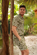 OLIVE PRINTED BUTTON DOWN SHIRT