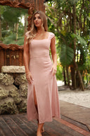 ST.BARTH ROSE BLACK LINEN MAXI DRESS