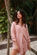 ST.BARTH ROSE LINEN LONG SHIRT COVER UP