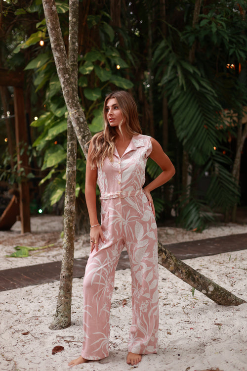 ST. BARTH ROSE HAVANA PRINT JUMPSUIT