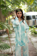 SANTORINI BLUE UBER PRINT SHIRT DRESS