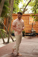 RED MENS BUTTON DOWN PRINTED VISCOSE SHORT SLEEVE SHIRTS