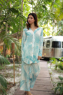 SANTORINI BLUE UBER PRINT SHIRT DRESS