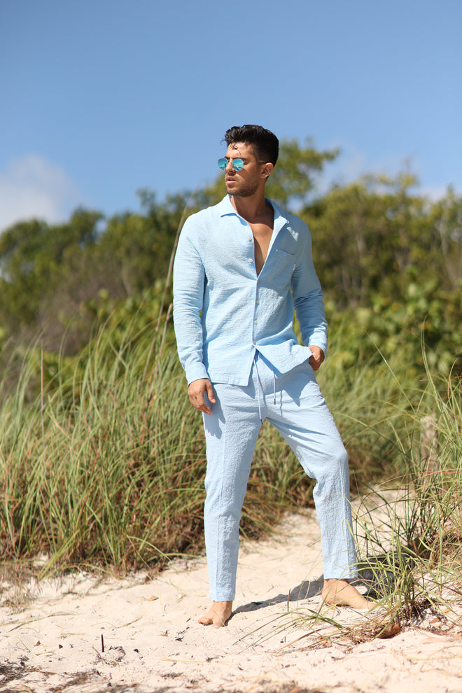 IBIZA BABY BLUE SEERSUCKER LONG SLEEVE BUTTON DOWN apparel Ibiza Collection men top mens-shirt-long-sleeve-seersucker-blue-ibiza-salty-weekend-us-1 SaltyWeekendUS