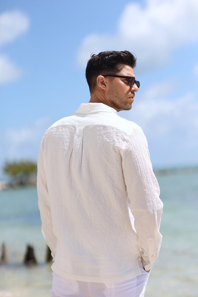 MYKONOS WHITE SEERSUCKER LONG SLEEVE BUTTON DOWN apparel men Mykonos Collection top mens-shirt-long-sleeve-seersucker-white-mykonos-salty-weekend-us-2 SaltyWeekendUS