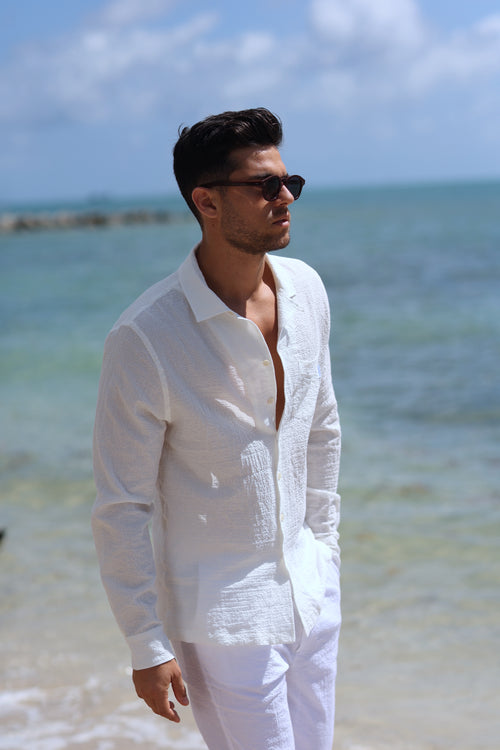 MYKONOS WHITE SEERSUCKER LONG SLEEVE BUTTON DOWN apparel men Mykonos Collection top mens-shirt-long-sleeve-seersucker-white-mykonos-salty-weekend-us-4 SaltyWeekendUS