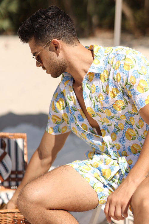 MYKONOS SEERSUCKER SHORT SLEEVE BUTTON DOWN apparel men Mykonos Collection top mens-shirt-seersucker-lemon-mykonos-salty-weekend-us-4 SaltyWeekendUS