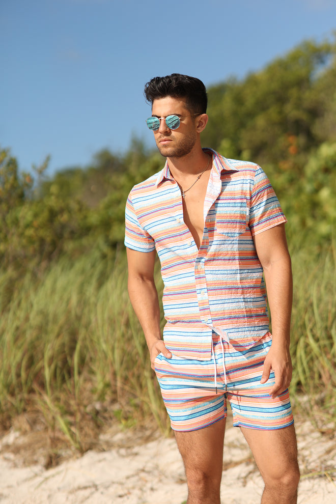 IBIZA SEERSUCKER SHORT SLEEVE BUTTON DOWN apparel Ibiza Collection men top mens-shirt-seersucker-printed-ibiza-salty-weekend-us-1 SaltyWeekendUS