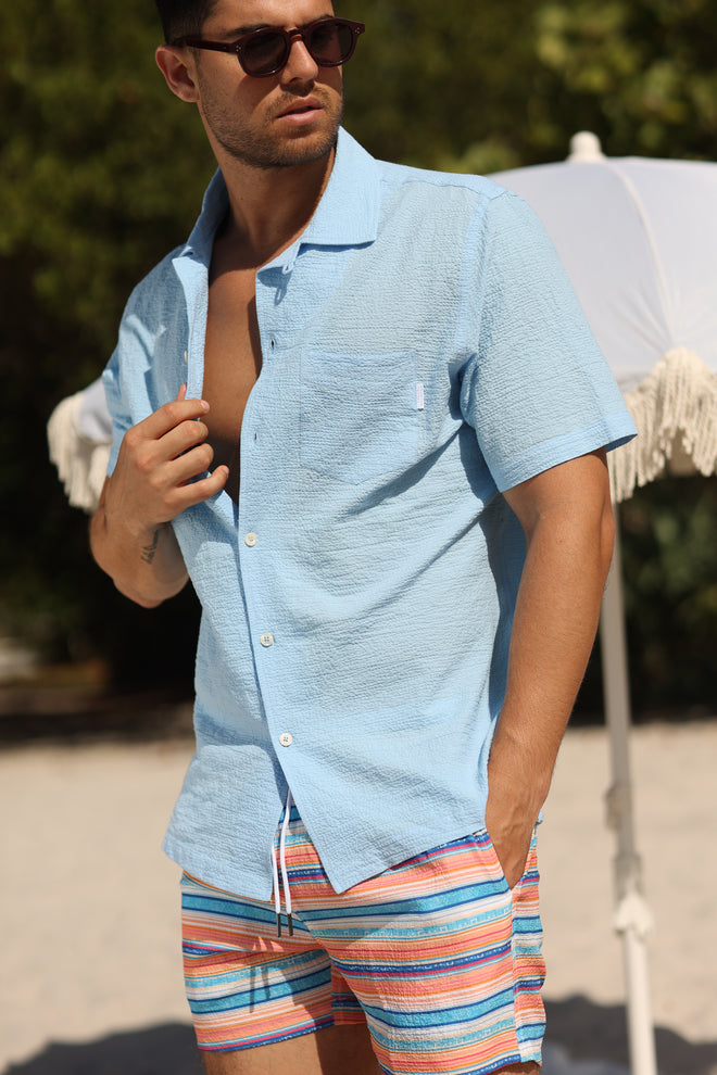 IBIZA BABY BLUE SEERSUCKER SHORT SLEEVE BUTTON DOWN apparel Ibiza Collection men top mens-shirt-short-sleeve-seersucker-blue-ibiza-salty-weekend-us-1 SaltyWeekendUS