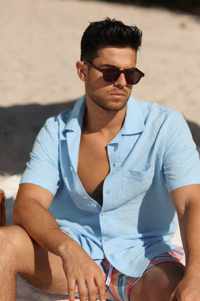 IBIZA BABY BLUE SEERSUCKER SHORT SLEEVE BUTTON DOWN apparel Ibiza Collection men top mens-shirt-short-sleeve-seersucker-blue-ibiza-salty-weekend-us-4 SaltyWeekendUS