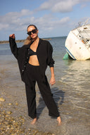 CAPRI BLACK SEERSUCKER OVERSIZED BUTTON DOWN apparel Capri Collection top women womens-shirt-button-down-seersucker-black-capri-salty-weekend-us-3 SaltyWeekendUS